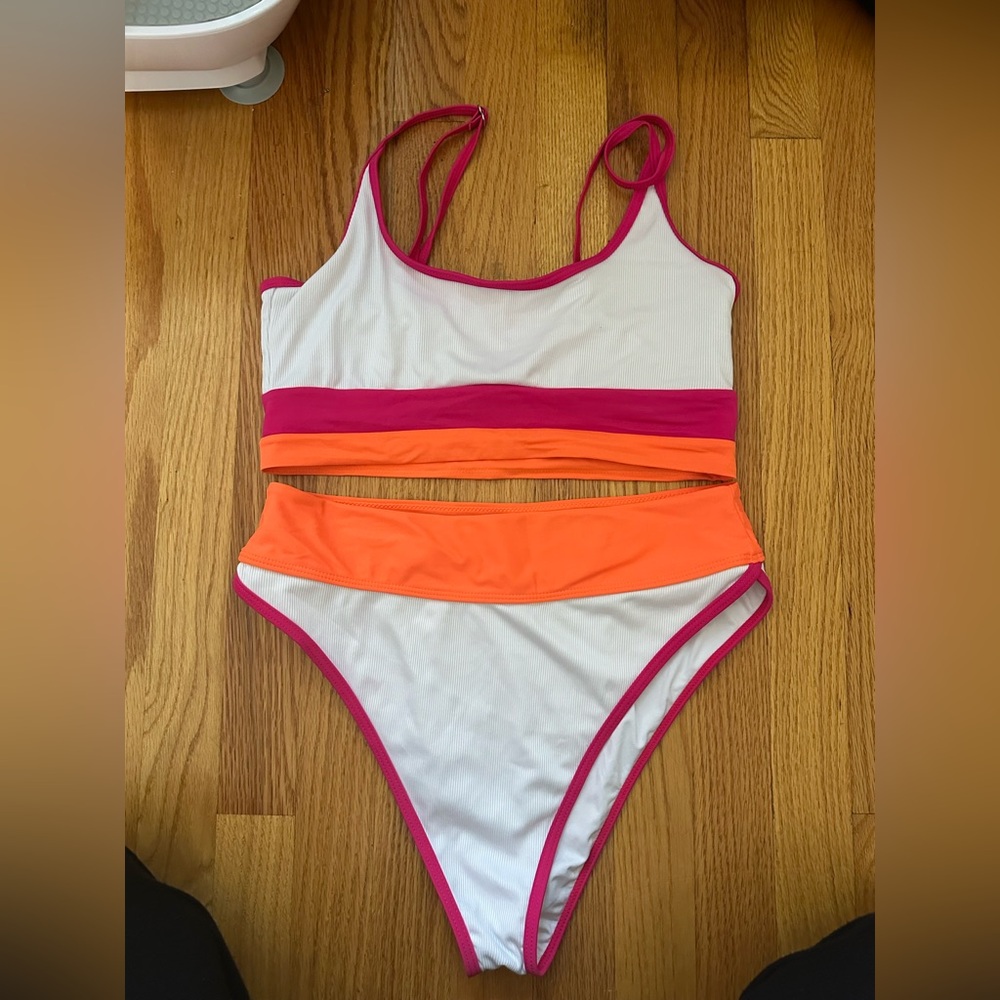 Zaful Pink, White & Orange Bikini Set